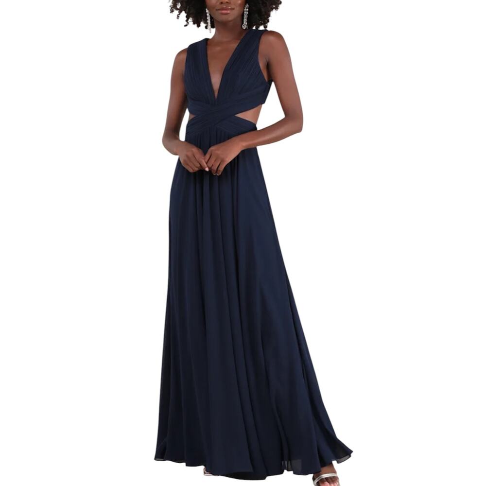 NWT Lulus Vivid Imagination Navy Blue Cutout Maxi Dress Size Large